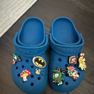 CROCS Blue Clogs with Fun Cartoon Accents